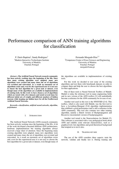 (PDF) Performance comparison of ANN training algorithms for classification