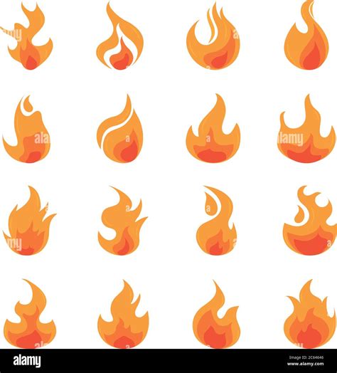 fire flame burning hot glow flat design icons set white background ...