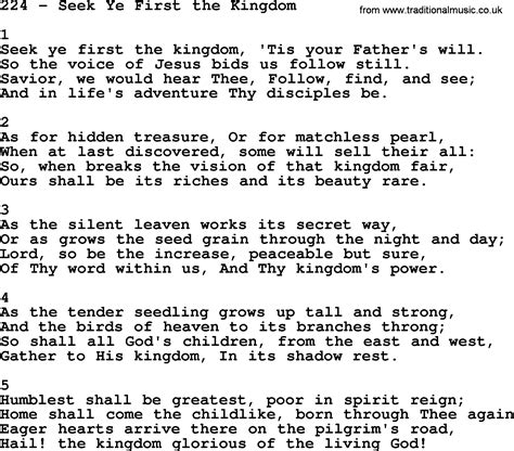 Adventist Hymnal, Song: 224-Seek Ye First The Kingdom, with Lyrics, PPT ...