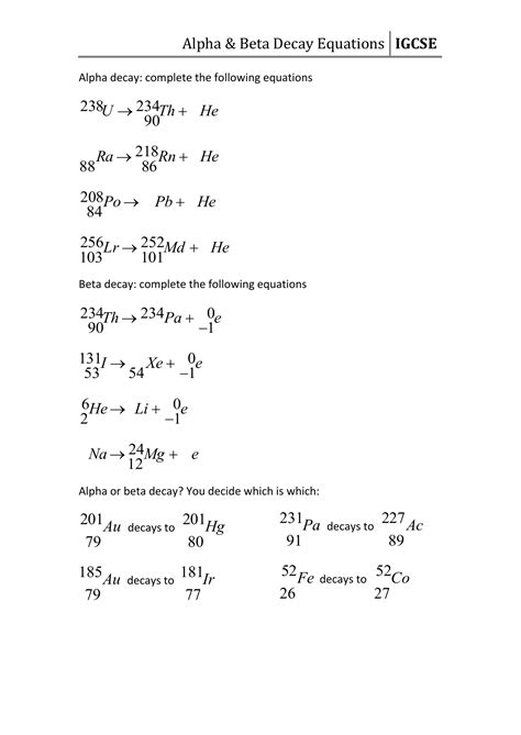 Radioactive Decay Equations Worksheet - Equations Worksheets