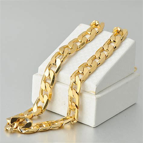 Heavy MENS 24K SOLID GOLD FILLED FINISH THICK MIAMI CUBAN LINK NECKLACE ...