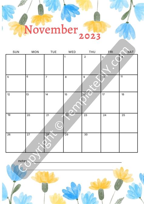 November 2023 Calendar Template with Holidays in PDF & Excel