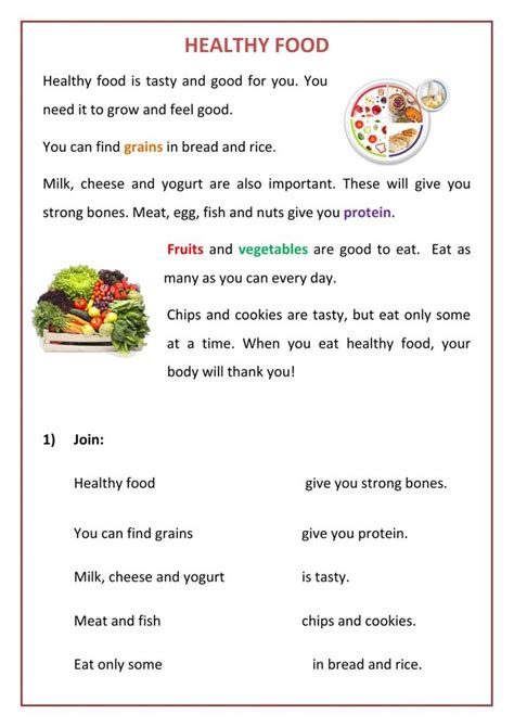 Reading Comprehension: Healthy Food worksheet | Science reading ...