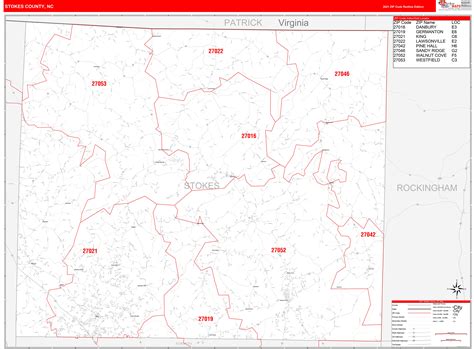 Stokes County, NC Zip Code Wall Map Red Line Style by MarketMAPS - MapSales