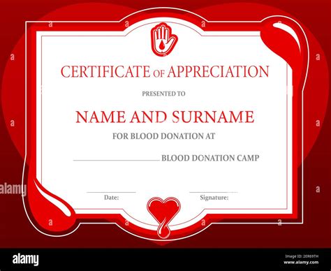 Blood donation charity certificate, donor day heart and helping hand ...