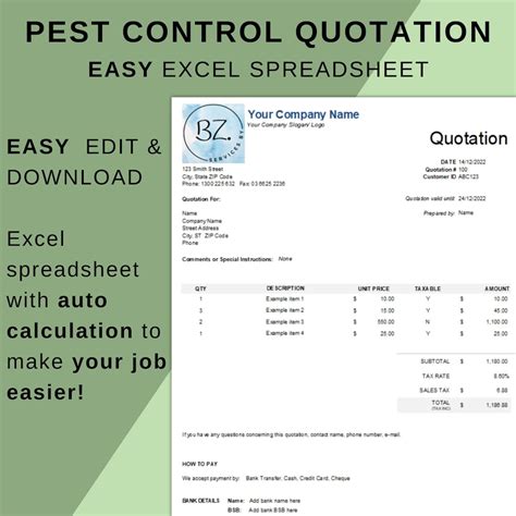 PEST CONTROL Quotation Template Service Treatment Notice Pest Control ...