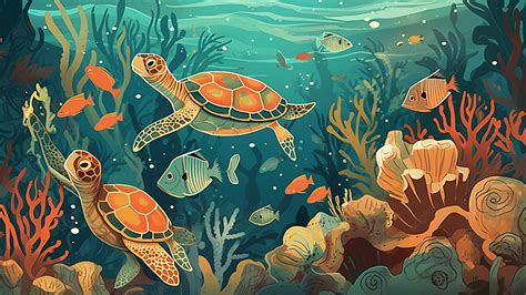 Underwater World Sea Turtle Illustration Background, Underwater World ...