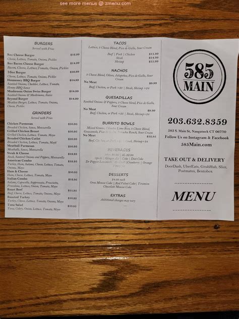 Online Menu of 585 Main Bar & Grill Restaurant, Naugatuck, Connecticut ...