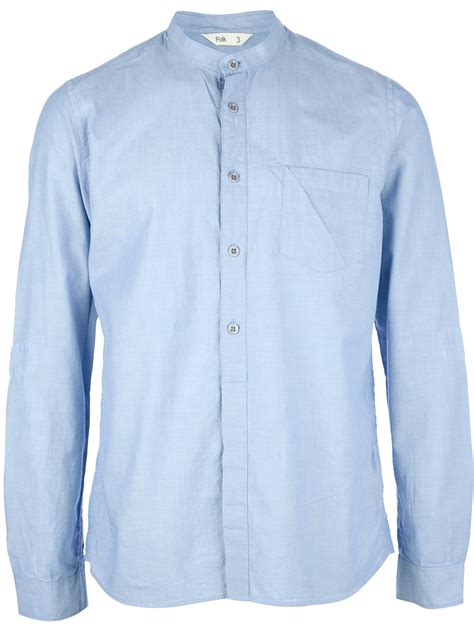 Lyst - Folk Grandad Collar Shirt in Blue for Men