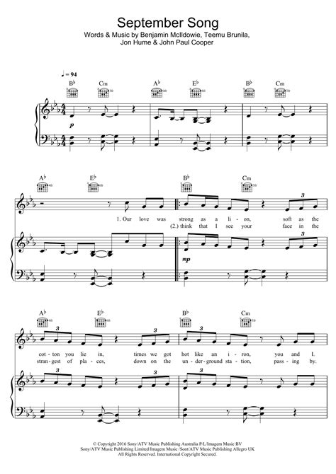 JP Cooper - September Song at Stanton's Sheet Music