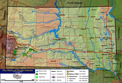 Map of South Dakota (Topographic Map) : Worldofmaps.net - online Maps ...