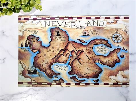 Neverland Map Peter Pan Tinkerbell Lost Boys Pirate Map - Etsy UK