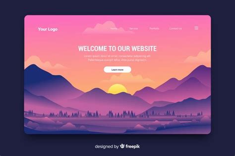 Free Vector | Creative welcome landing page with gradient landscape ...