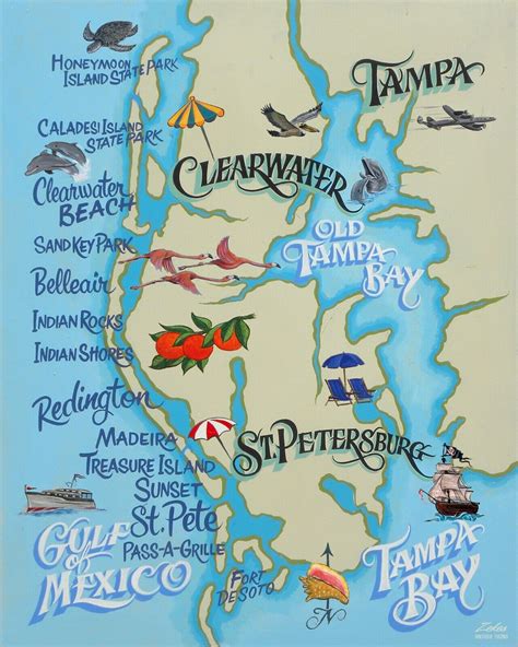 Clearwater Tampa St. Petersburg Florida beach Map Print art decor ...