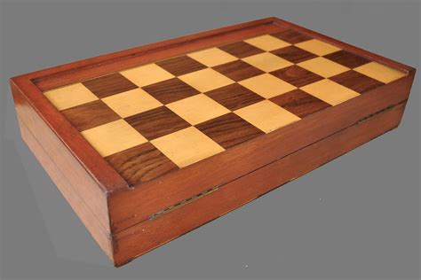 Antique Folding Chess Backgammon Board Box, 21"