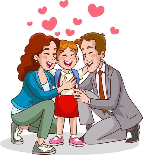 Premium Vector | Happy cute kid girl with mom and dad