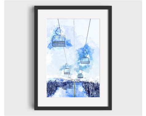 SKI CHAIR LIFT Watercolor Painting Ski Home Decor, Skier Print, Ski ...