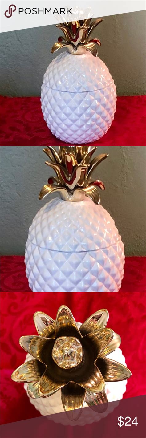 White Ceramic Pineapple Home Decor Lidded Accent | White ceramic ...