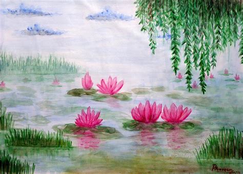 Lotus Pond Painting by Praveen Chenna - Pixels