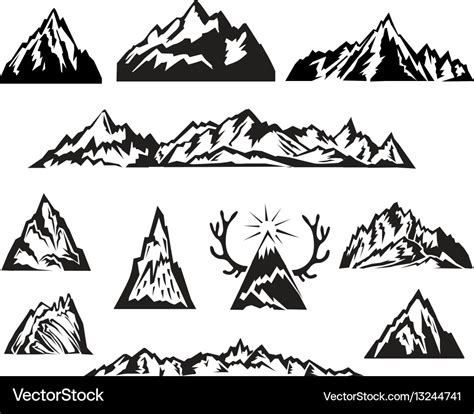 Simple black and white mountain set Royalty Free Vector