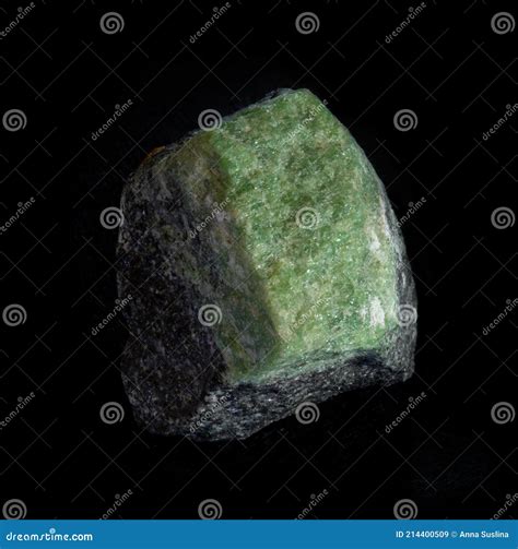 Green Apatite Blotches in Granite Rock Isolated on Black Background ...