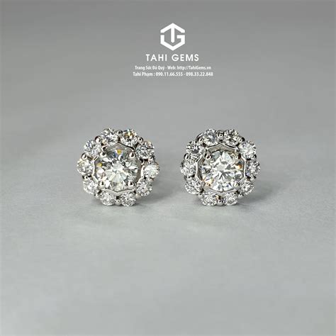 Tahi 5442 - Đôi bông tai hoa cúc đính Kim Cương tự nhiên - TahiGems