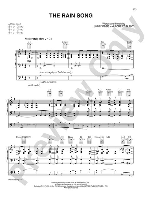 The Rain Song: Piano/Vocal/Guitar: Led Zeppelin - Digital Sheet Music ...