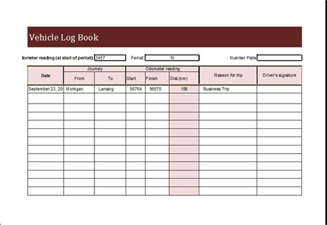 Vehicle Log Book Template for MS EXCEL