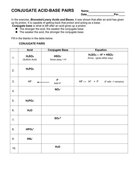 10++ Conjugate Acid Base Pairs Worksheet – Worksheets Decoomo