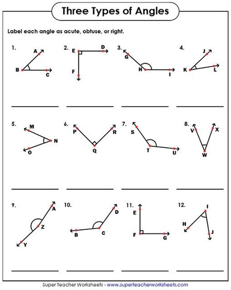 Types of Angles (Acute, Obtuse, Right) | Geometry worksheets, Angles ...