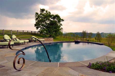 Infinity edge, oval pool with custom handrail. | Custom swimming pool ...