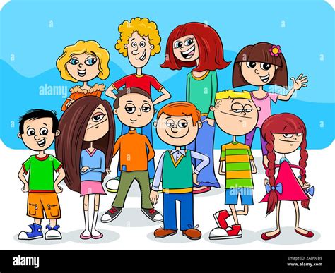 children and teens cartoon characters group Stock Photo - Alamy