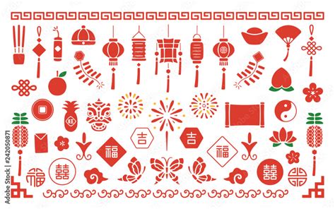 Chinese New Year Icons and vector elements Stock Vector | Adobe Stock