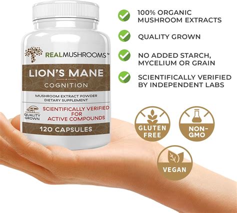 Real Mushrooms Lion’s Mane Capsules - Organic Lions Mane Mushroom ...