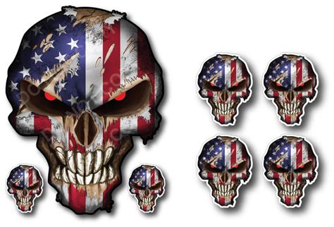 7 American USA Flag Skull Sticker Decal Car Truck Auto Military Armed ...