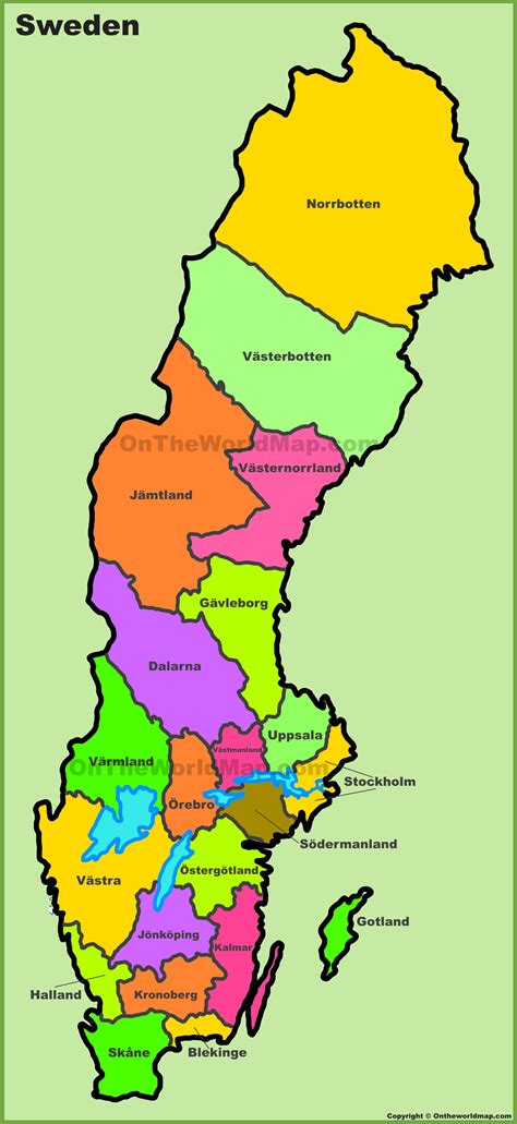 Administrative divisions map of Sweden - Ontheworldmap.com