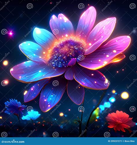 Beautiful Flower on the Background of the Night Sky. Vector ...