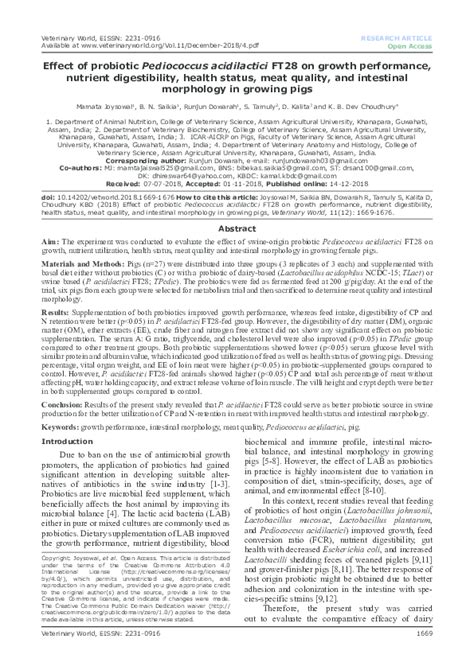 (PDF) Effect of probiotic Pediococcus acidilactici FT28 on growth ...