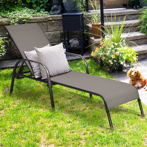 Costway Outdoor Patio Lounge Chair Chaise Fabric Adjustable Reclining ...