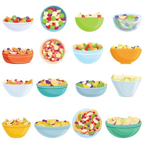 Fruit salad icons set, cartoon style 8894125 Vector Art at Vecteezy