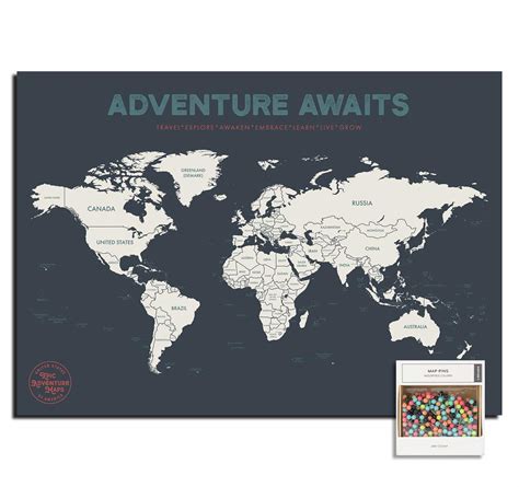 Buy Epic Adventure s Push Pin World 24" x 17" - World Travel Marks Your ...