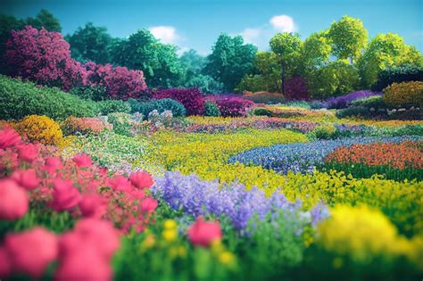 Premium Photo | Multicolored flower bed garden 3d render Raster ...