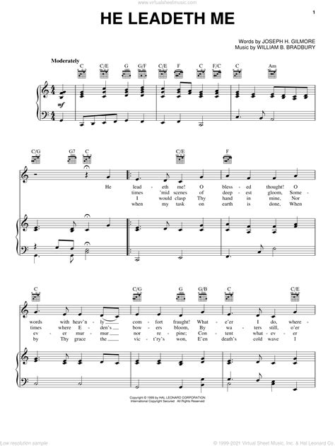 He Leadeth Me sheet music for voice, piano or guitar (PDF)