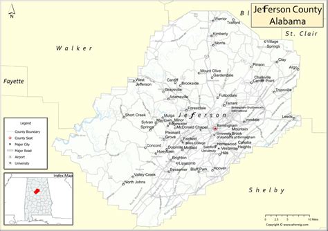 Map of Jefferson County, Alabama - Where is Located, Cities, Population ...