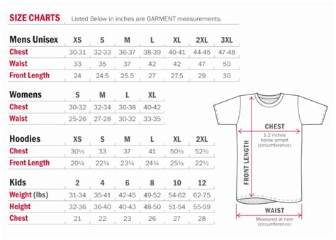 Clothing Size Chart Printable