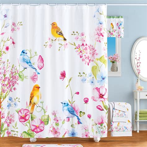 Colorful Birds on Flowering Branch Shower Curtain | Collections Etc.