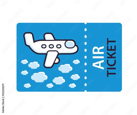 Air ticket with a jet airplane flying above clouds illustration ...