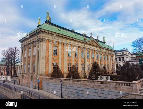 Architecture Of Stockholm, Sweden. Big yellow building or palace with ...