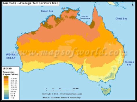 Average Temperature Map of Australia. Source: Maps of World (2012 ...