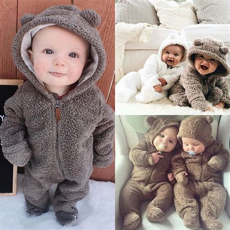 Newborn Toddler Baby Girl Boy Hooded Romper Jumpsuit Winter Outfits ...